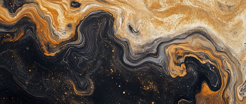 Abstract gold black swirl paint texture background