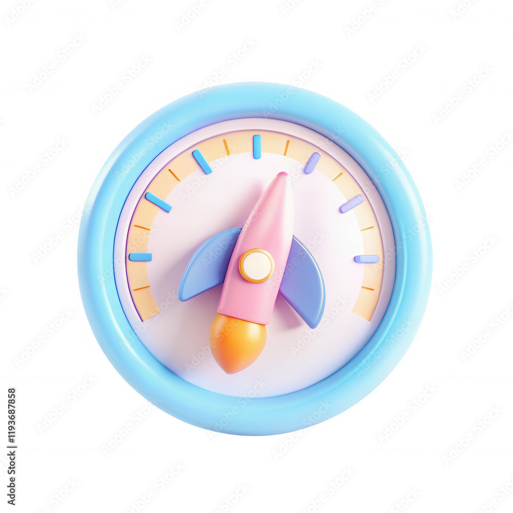 Aufkleber a playful 3d render of a rocket-themed meter, featuring a round blue frame and pink rocket design. g