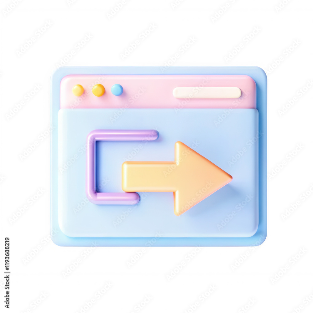 Aufkleber this image showcases a 3d, stylized browser window icon with vibrant colors and a prominent arrow in