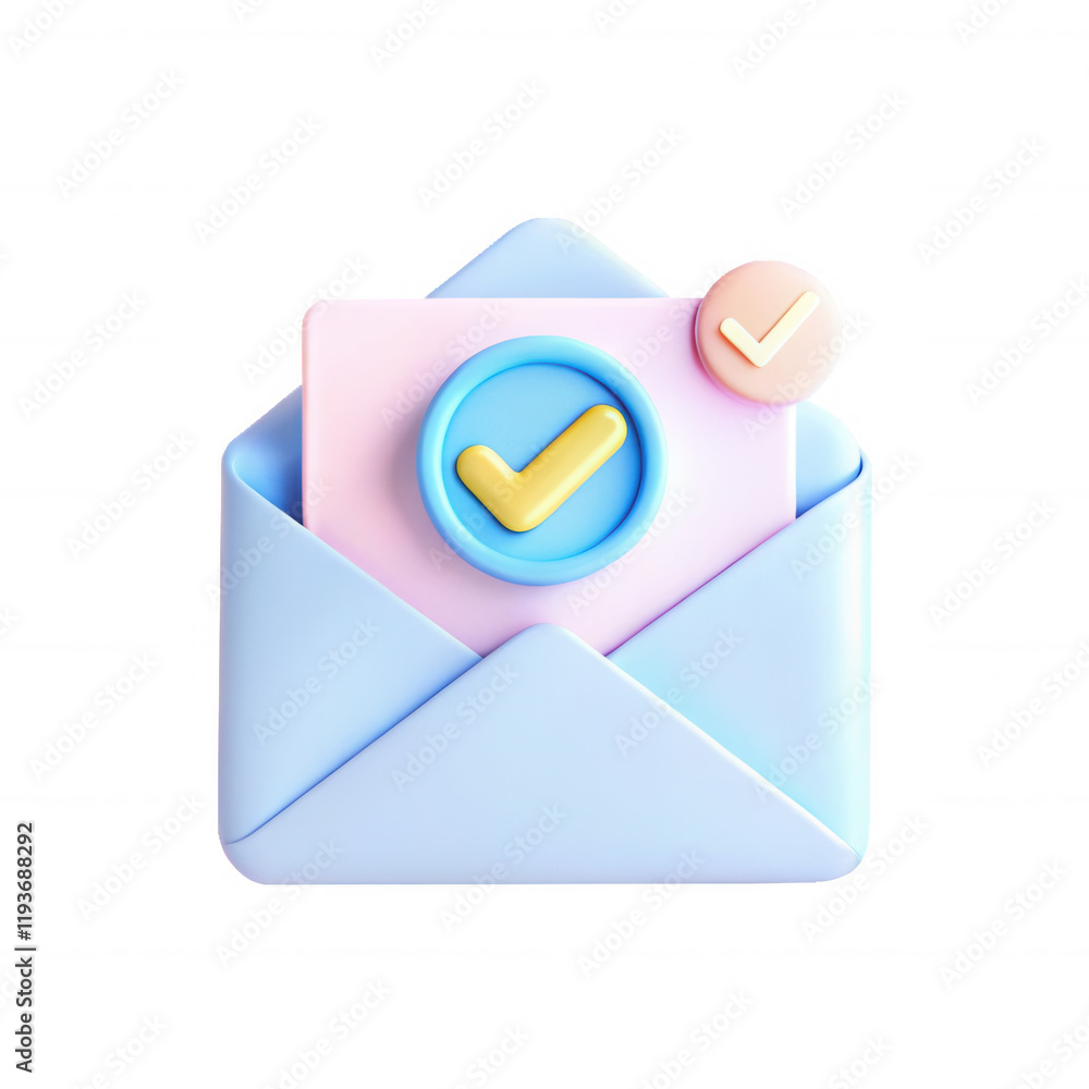 Poster this is a colorful 3d render of an email envelope with a check mark symbol, showcasing its vivid col