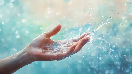 Fototapeta premium Water cascading over a hand a refreshing scene
