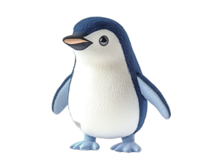 Penguin simple color white background isolated from the edges of the body simple shape no shadow on all four legs standing posture white and blue feathers cute expression