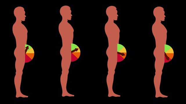 Animation of a stationary nude male side view with an animated arrow indicating erectile function on a color-coded chart