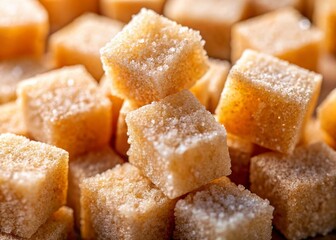 Raw Sugar Cubes: Close-up Candid Photography of Unrefined Sugar Crystals
