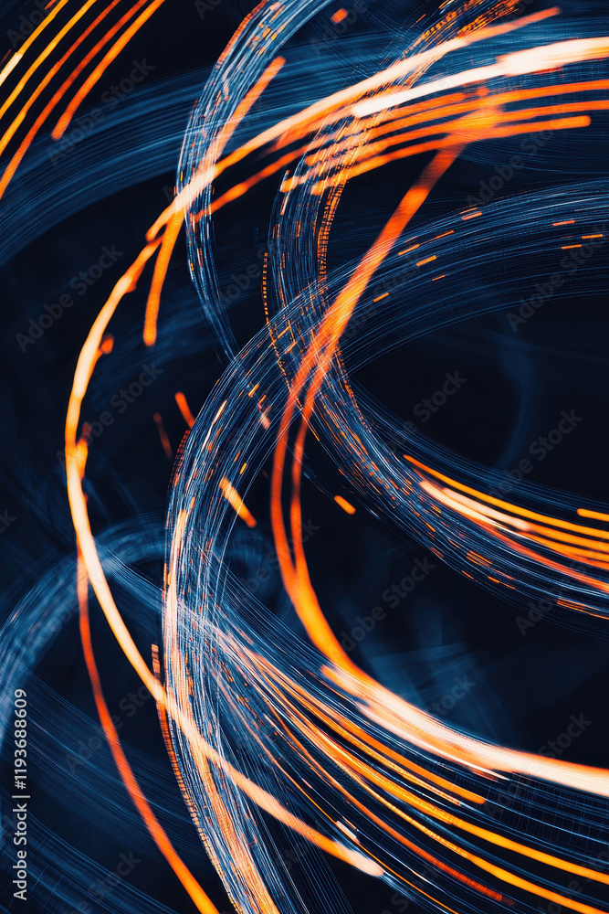 Poster dynamic abstract light patterns illustrating digital technology and energy flow in vibrant neon colo