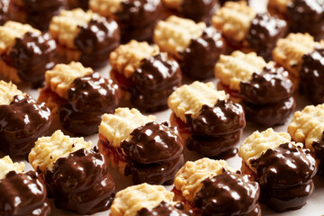 Traditional Christmas cookie filled with marmalade and dipped in dark chocolate