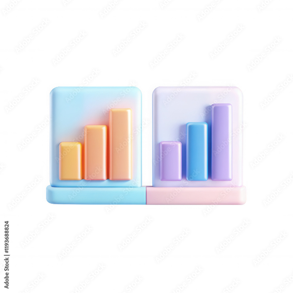 Poster the image showcases colorful 3d bar graphs in pastel shades. each bar represents a different value o