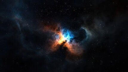 Fototapeta premium A dark space with a bright orange and blue cloud