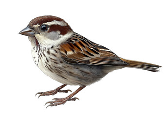 Fototapeta premium A beautiful sparrow photorealistic on a white background high-resolution digital photography high quality bright professional studio lighting sharp focus depth of field highly detailed