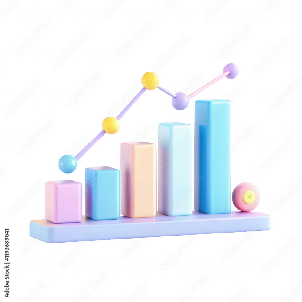 Aufkleber a colorful 3d graph made of pastel blocks and spheres, depicting data trends in a visually engaging 