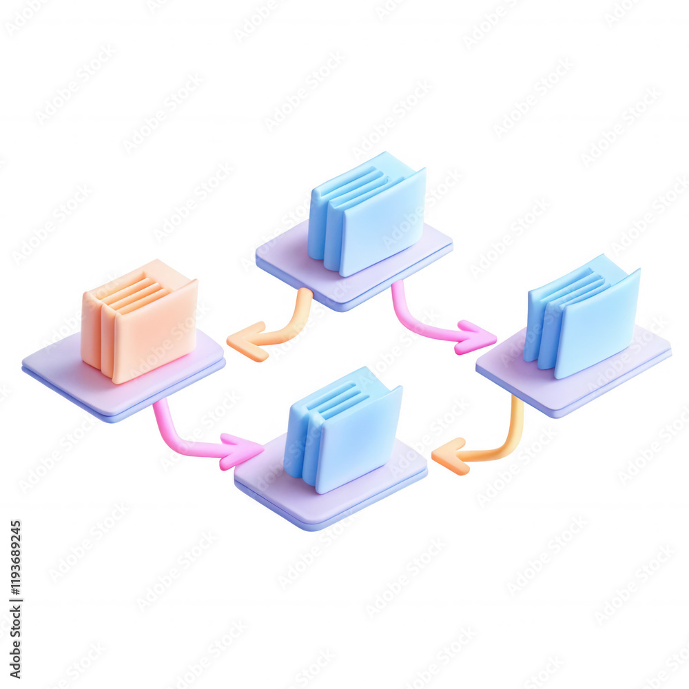 Poster a colorful 3d render showcasing file organizers arranged with arrows, representing organization and 
