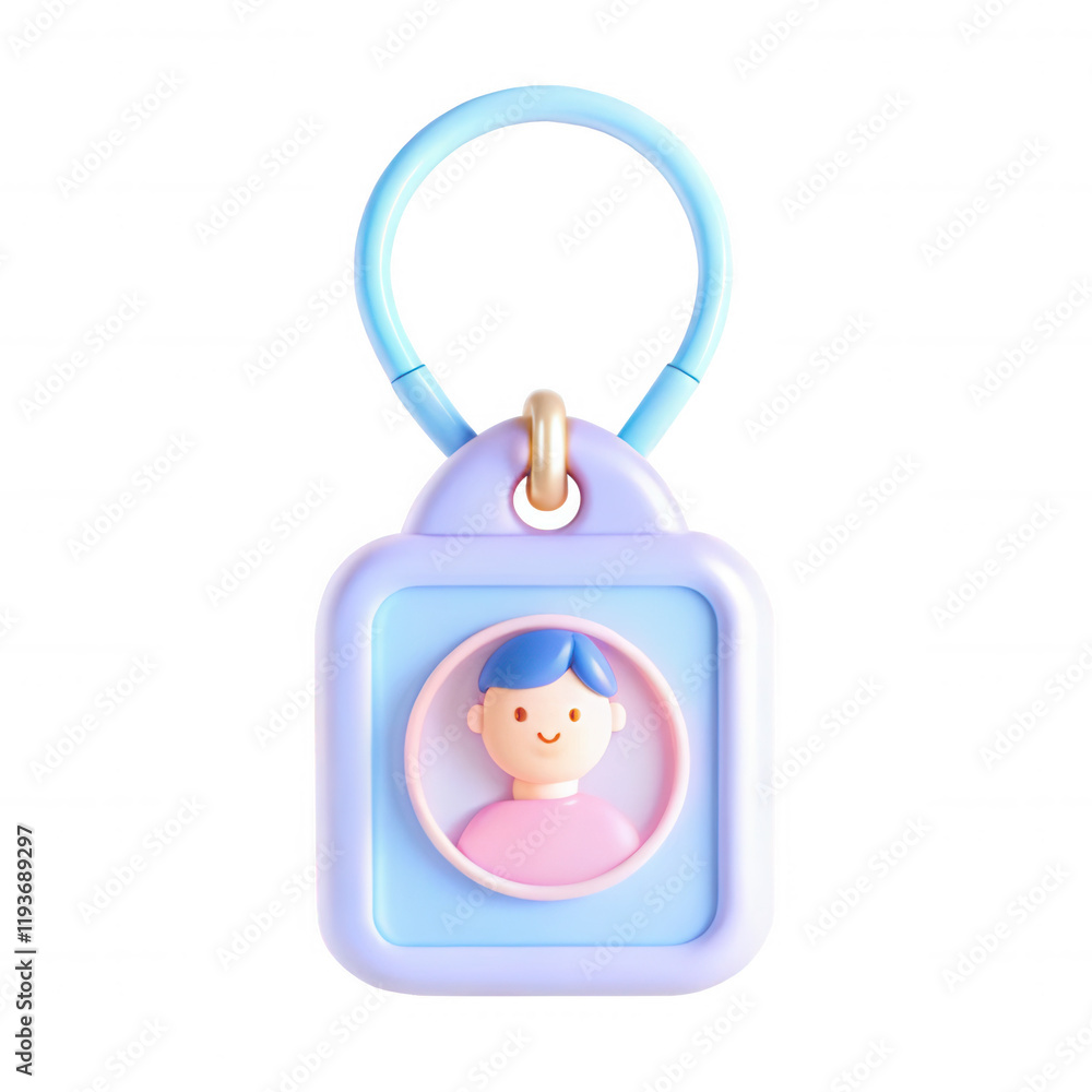 Poster a colorful keychain featuring a cute, cartoonish character in a circular frame. perfect for adding c
