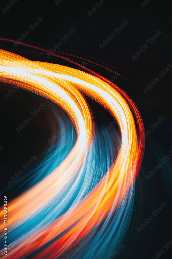 Poster dynamic light trails captured in motion creating energetic curves and neon colors in urban nightscap