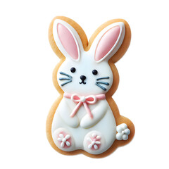 Fototapeta premium Easter Bunny-Shaped Cookie Decorated With Icing: Isolated On A White Background