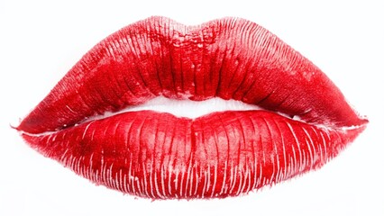 Red Lipstick Silhouette Stroke: Abstract Cosmetic Swatch on White