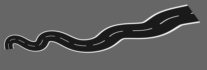 Wavy road with winding curves and horizontal path. Top view of race track and highway. Flat vector illustration isolated Vector Curved road with white lines. Vector illustration. EPS 10
