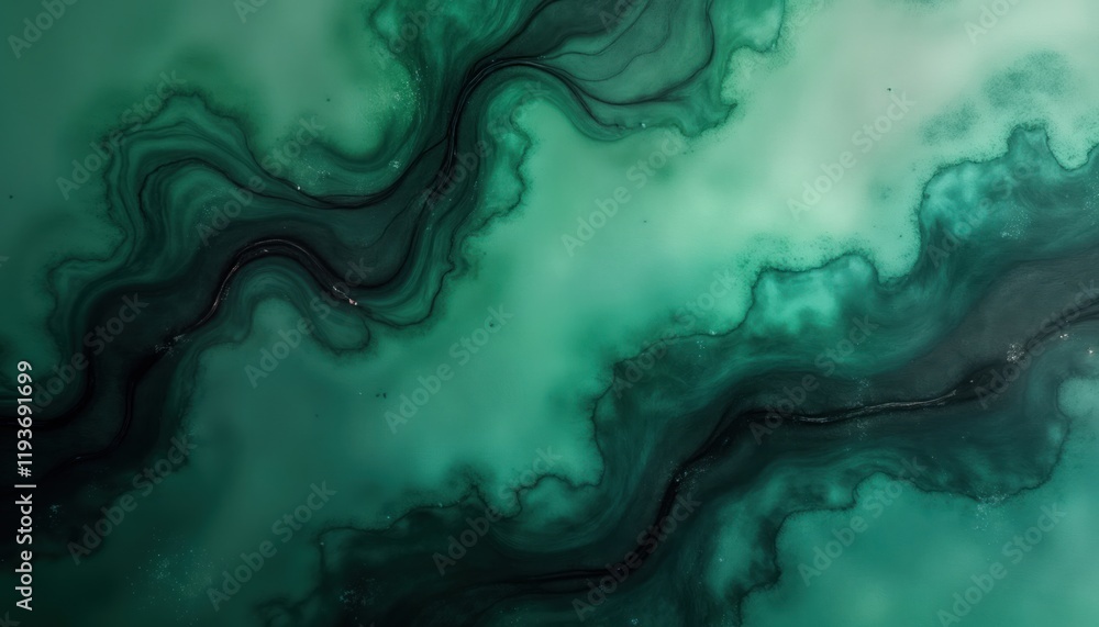 Poster abstract dark green watercolor texture with black swirls. emerald green marble surface. stylish back