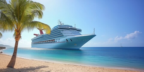 Obraz premium Cruise To Caribbean With Palm tree On Coral Beach