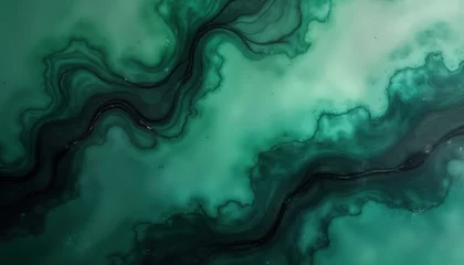 Poster Abstract dark green watercolor texture with black swirls. Emerald green marble surface. Stylish background design. Modern artistic illustration with smooth curves. Elegant artistic pattern. Vibrant