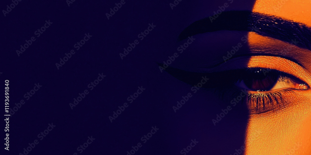 Poster capturing the intricate play of light and shadow across a mysterious eye with intense focus