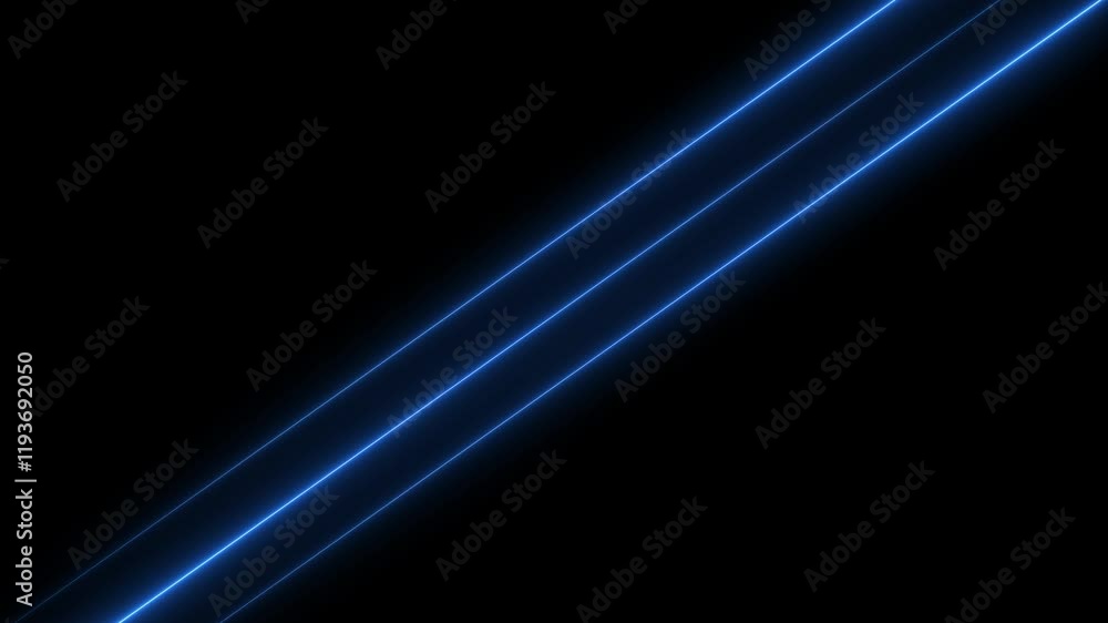 Poster horizontal neon line left and right direction ,neon diagonal lines or glowing light stripes on a bla