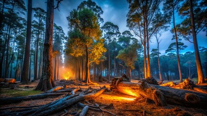 Fototapeta premium Resilient Trees: Deforestation Survivors - Low Light Forest Photography