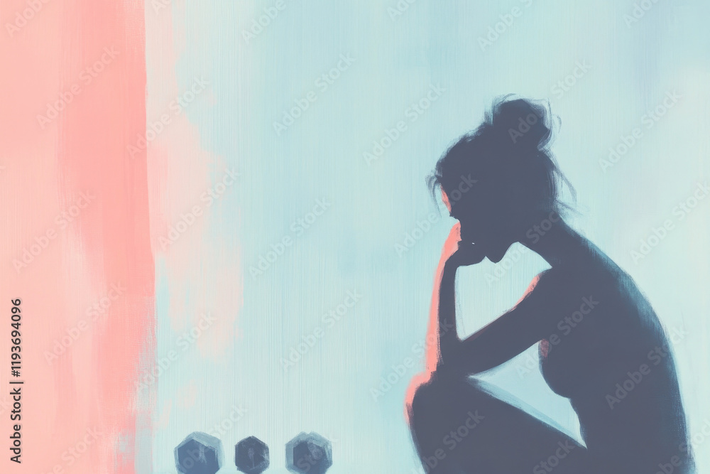 Poster abstract silhouette in contemplation: exploring introspective states of mind through soft pastel exp