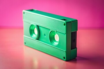 Retro VHS Tape on Pink: Minimalist Vintage Background with Copy Space - Tilt-Shift Photography
