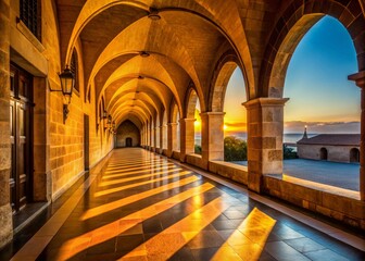 Rhodes Greece Sunrise: Minimalist Governor's Palace Corridor