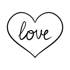Vector heart and love illustration in line art style. Graphic monochrome drawing. Hand drawn heart outline sketch, ink illustration. Design element for wedding invitation, Valentines day, tattoo