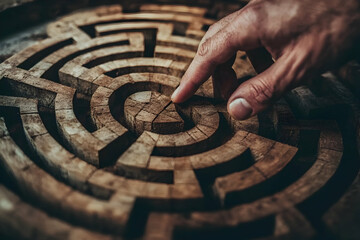 Businessperson navigating a complex maze to symbolize problem-solving and direction