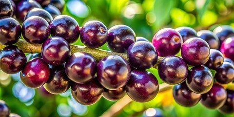 Ripe Jabuticaba Berries on Branch - Deep Purple Brazilian Fruit, Copy Space