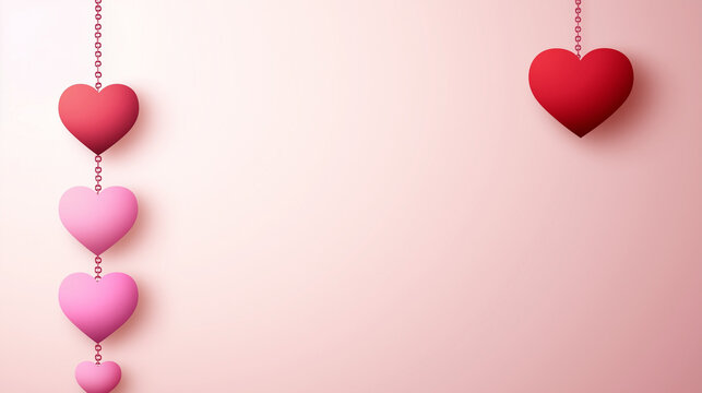 pink paper hearts on red background