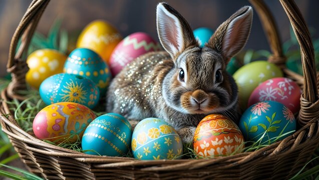 Osterfestlichkeit: Hase mit pr&auml;chtigen Eiern