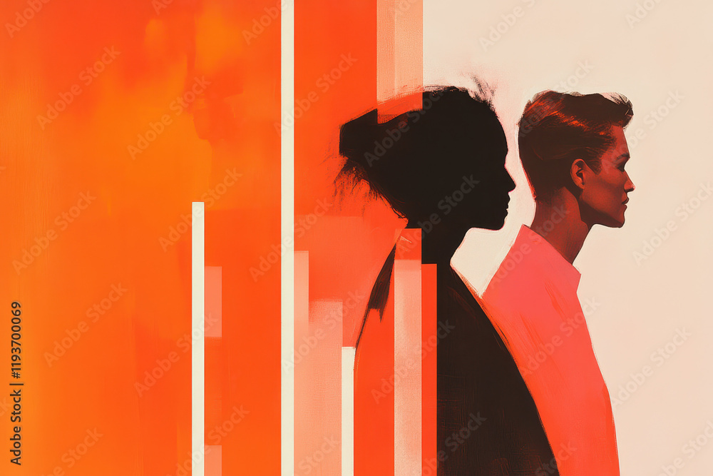 Aufkleber dynamic portrait of duality: vibrant modern silhouettes exploring identity and expression in abstrac
