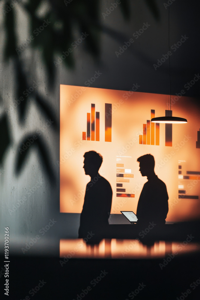 Aufkleber silhouetted professionals analyzing data graphs in a modern business setting for strategic collabora