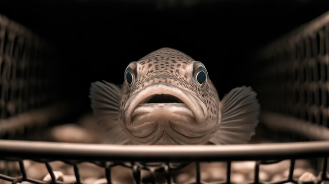 Close-up of gobby fish in netting displaying unique patterns