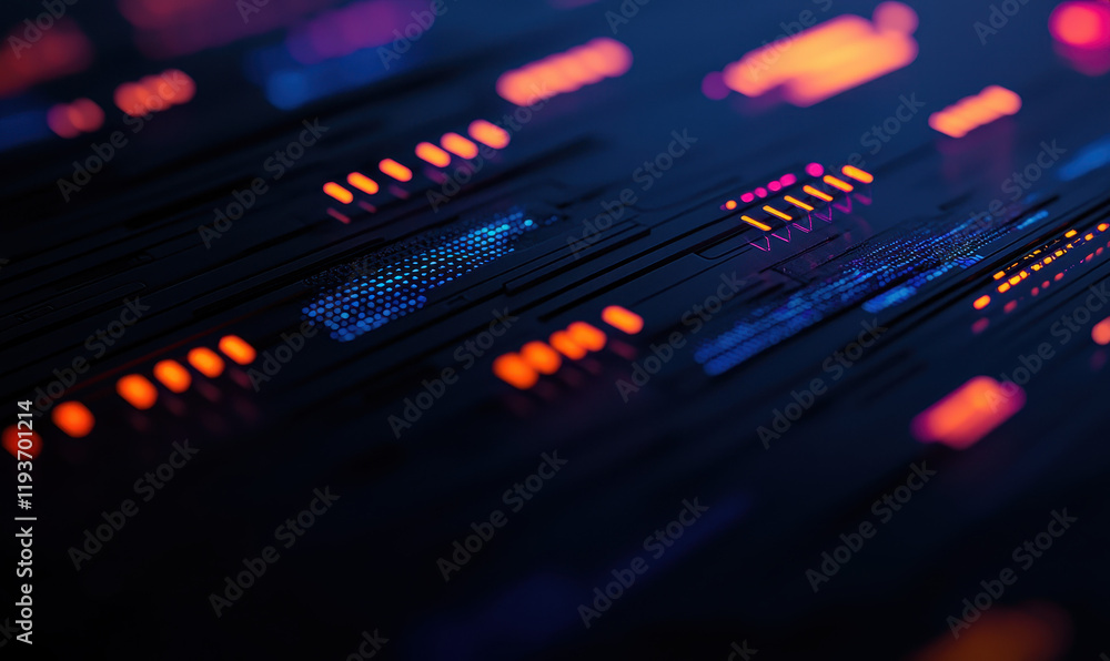 Poster vivid technology interface with neon circuit patterns depicting futuristic digital connectivity and 