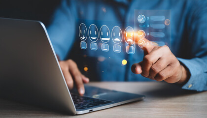User gives rating to service experience on online application for Customer review satisfaction feedback survey concept