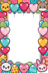 Fototapeta premium Valentine's Day design, photo frame, cover, card border, cute cartoon graffiti art, transparent background