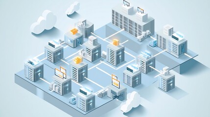 Illustration of load balancing virtual machines dynamically distributing workloads across cloud nodes to optimize system performance and scalability