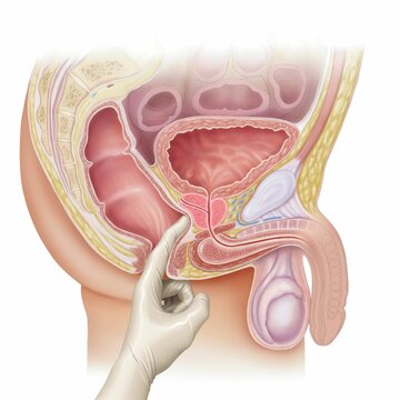 illustration of a digital rectal exam as a part of prostate cancer screening