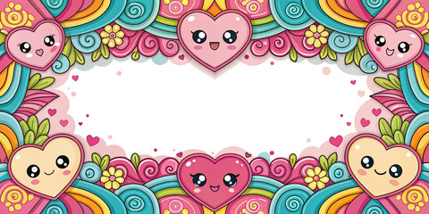 Obraz premium Valentine's Day design, photo frame, cover, card border, cute cartoon graffiti art, transparent background
