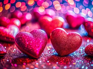 Fototapeta premium Romantic Valentine's Day Pattern: Close-up Macro Shot of Red and Pink Hearts
