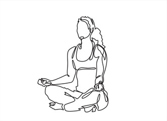  Woman sitting in lotus pose yoga. Continuous one line drawing. Vector illustration
