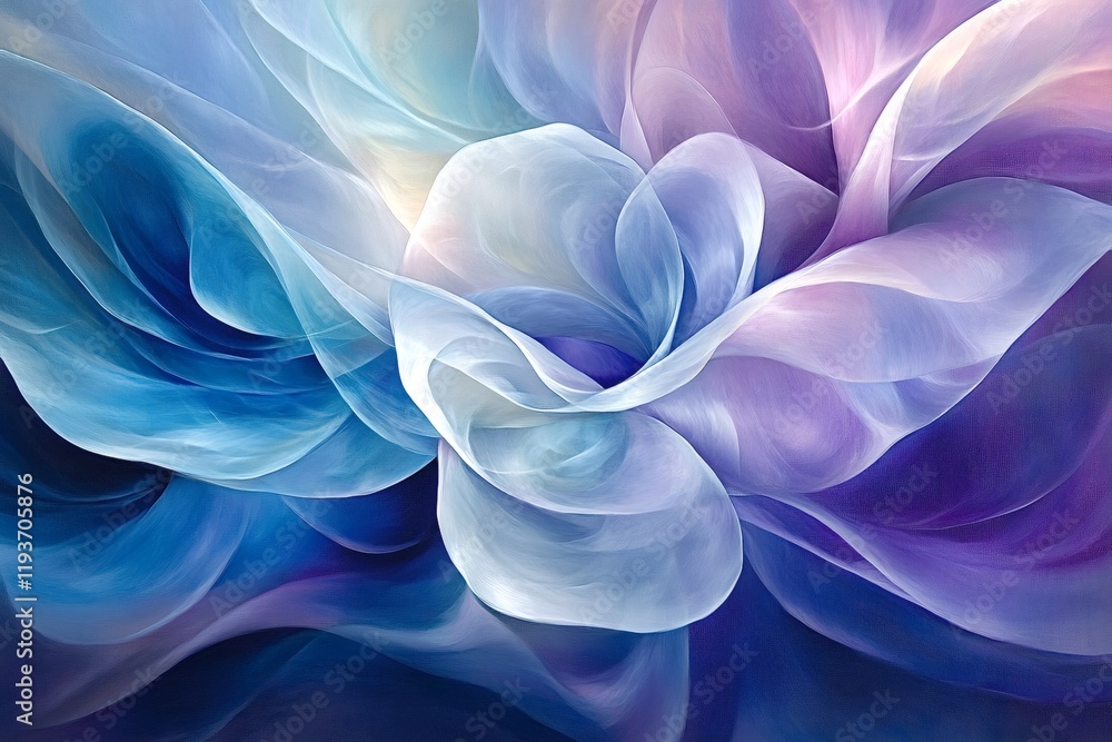 Poster abstract blue and purple background featuring flowing pastel colors with soft folds and curves, addi