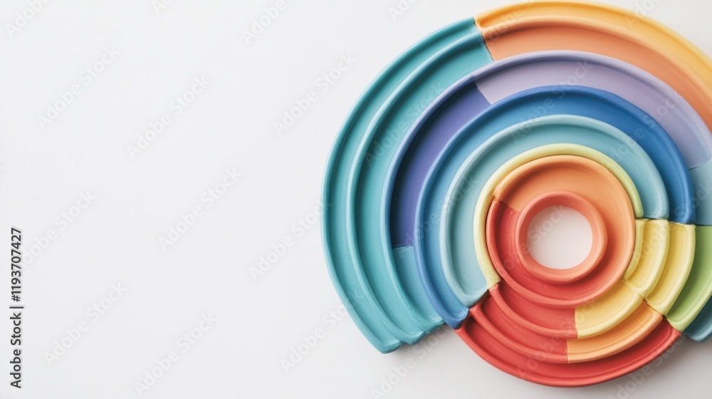Aufkleber colorful stacking plates arranged in a vibrant circular pattern on a white background for creative p