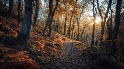 Fototapeta premium Sunlit Forest Path at Sunset