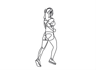 continuous line drawing of running woman with dynamic movement vector illustration