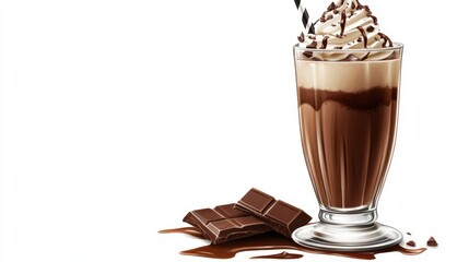 Deliciously Crafted Chocolate Milkshake with Cream Topping and Chocolate Sauce, Perfect for Dessert Lovers and Sweet Treat Enthusiasts